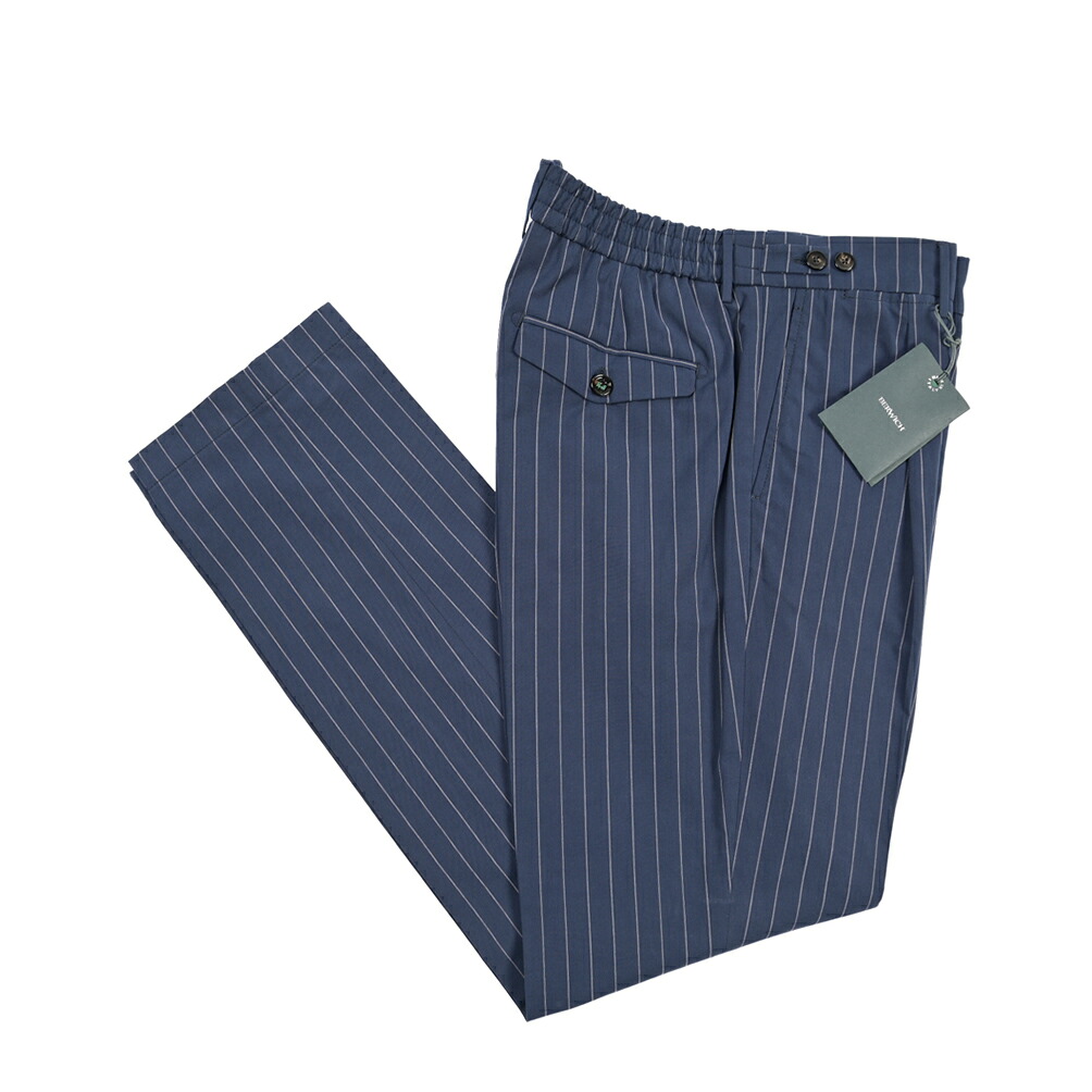 【SUMMER SALE】【半額以下】 ベルウィッチ BERWICH BERTO 1P ベルト コットンスラックス ワンタック パンツ ウエストギャザリング 春夏 メンズ コットン リヨセル ストライプ ネイビー イタリア ブランド MADE IN ITALY |ガルダローバミラノ