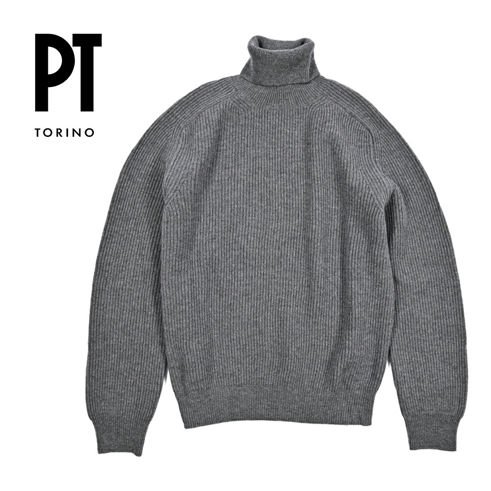 【SALE】【半額以下】 ピーティートリノ PT TORINO カシミヤ混 ニットセーター タートルネック リブ編み ミドルゲージ 長袖 秋冬 メンズ ヴァージンウール カシミヤ グレー イタリア ブランド PT01 MADE IN ITALY