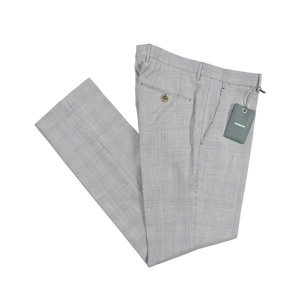 【SUMMER SALE】【半額以下】 ベルウィッチ BERWICH SC/1 スラックス ノータック パンツ 春夏 メンズ ヴァージンウール コットン ストレッチ グレンチェック ブルーグレー イタリア ブランド MADE IN ITALY |ガルダローバミラノ