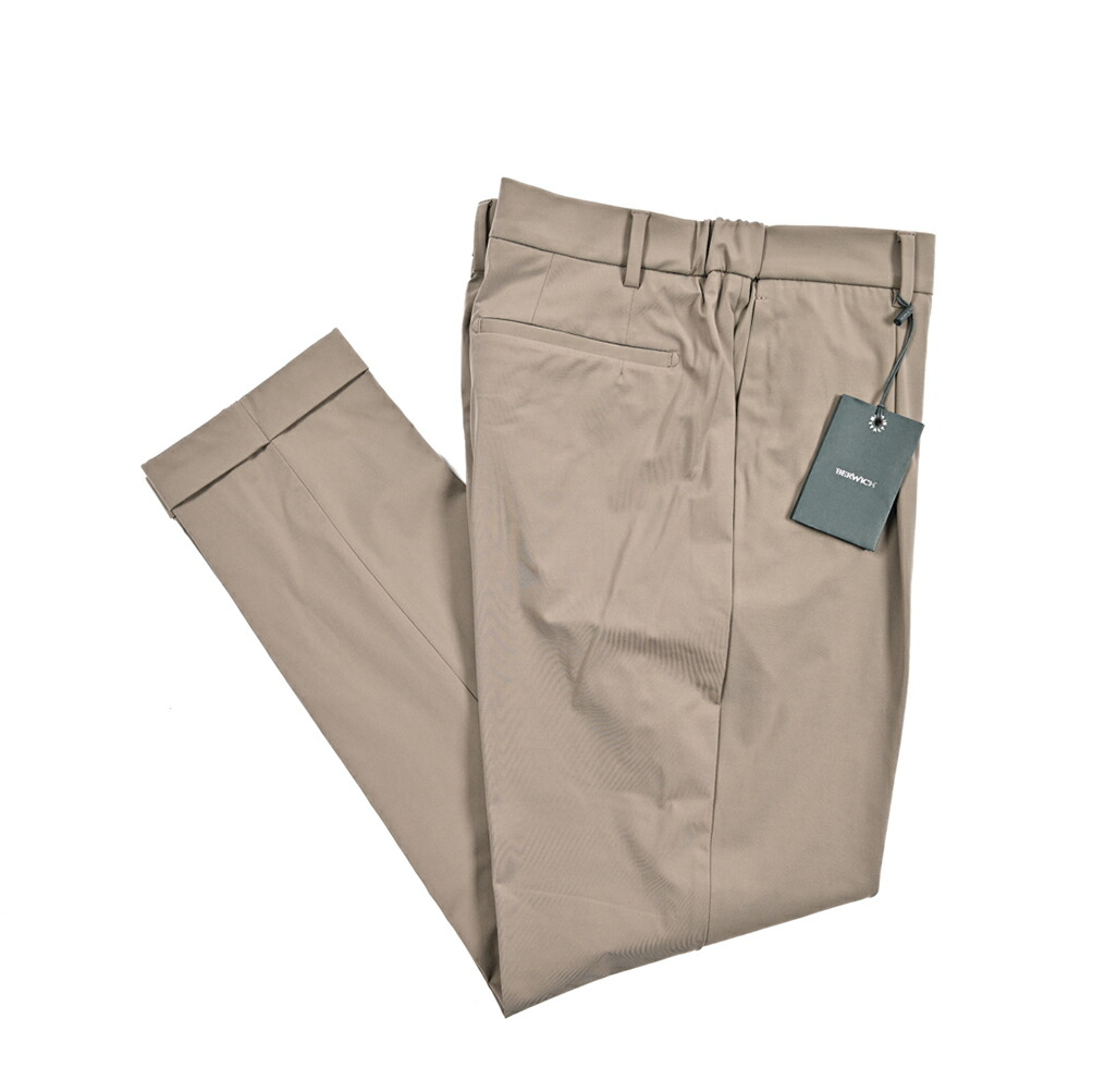 【SALE】【半額以下】 ベルウィッチ BERWICH XRETRO 1P レトロ スラックス ワンタック イージーパンツ 秋冬 メンズ 360°スーパーストレッチ 高機能ナイロン ライトブラウン イタリア ブランド MADE IN ITALY