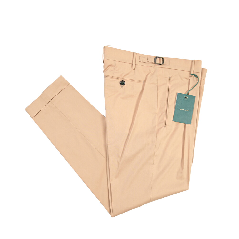 【SUMMER SALE】【半額以下】 ベルウィッチ BERWICH RETRO 1P レトロ コットンスラックス ワンタック パンツ サイドアジャストベルト 春夏 メンズ コットン ポリアミド ストレッチ ベージュ イタリア ブランド MADE IN ITALY ｜ガルダローバミラノ