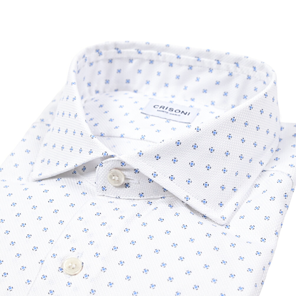 【SALE】【半額以下】【P10倍】 CRISONI MONTE-CARLO クリソニ モンテカルロ ドレスシャツ ワイシャツ ホリゾンタルカラー 長袖 オールシーズン メンズ コットン 100% 小紋 ホワイト イタリア ブランド オリアン ORIAN