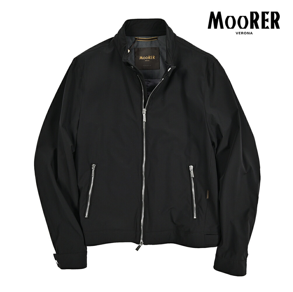 【春夏先行セール】 ムーレー MOORER VANGI-KN シングルライダースジャケット ジップアップブルゾン 春夏 秋 3シーズン メンズ ライトアウター ACQUA RESISTANT 撥水透湿 2軸方向ストレッチナイロン ブラック イタリア ブランド MADE IN ITALY