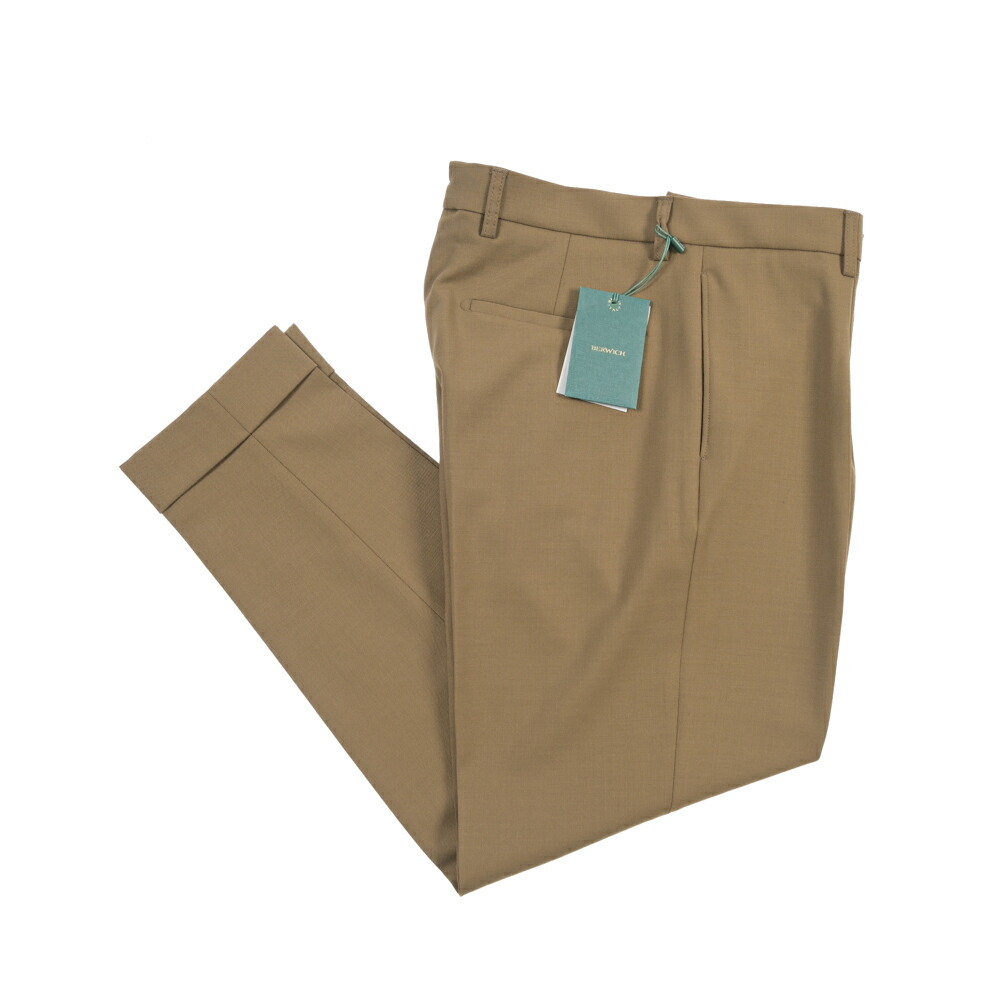 【SUMMER SALE】【半額以下】 ベルウィッチ BERWICH CHIAIA LONG 1P キアイア スラックス ワンタック インプリーツ パンツ 春夏 秋 3シーズン メンズ 高機能ウールストレッチ イージーケア カーキグリーン イタリア ブランド MADE IN ITALY ｜ガルダローバミラノ