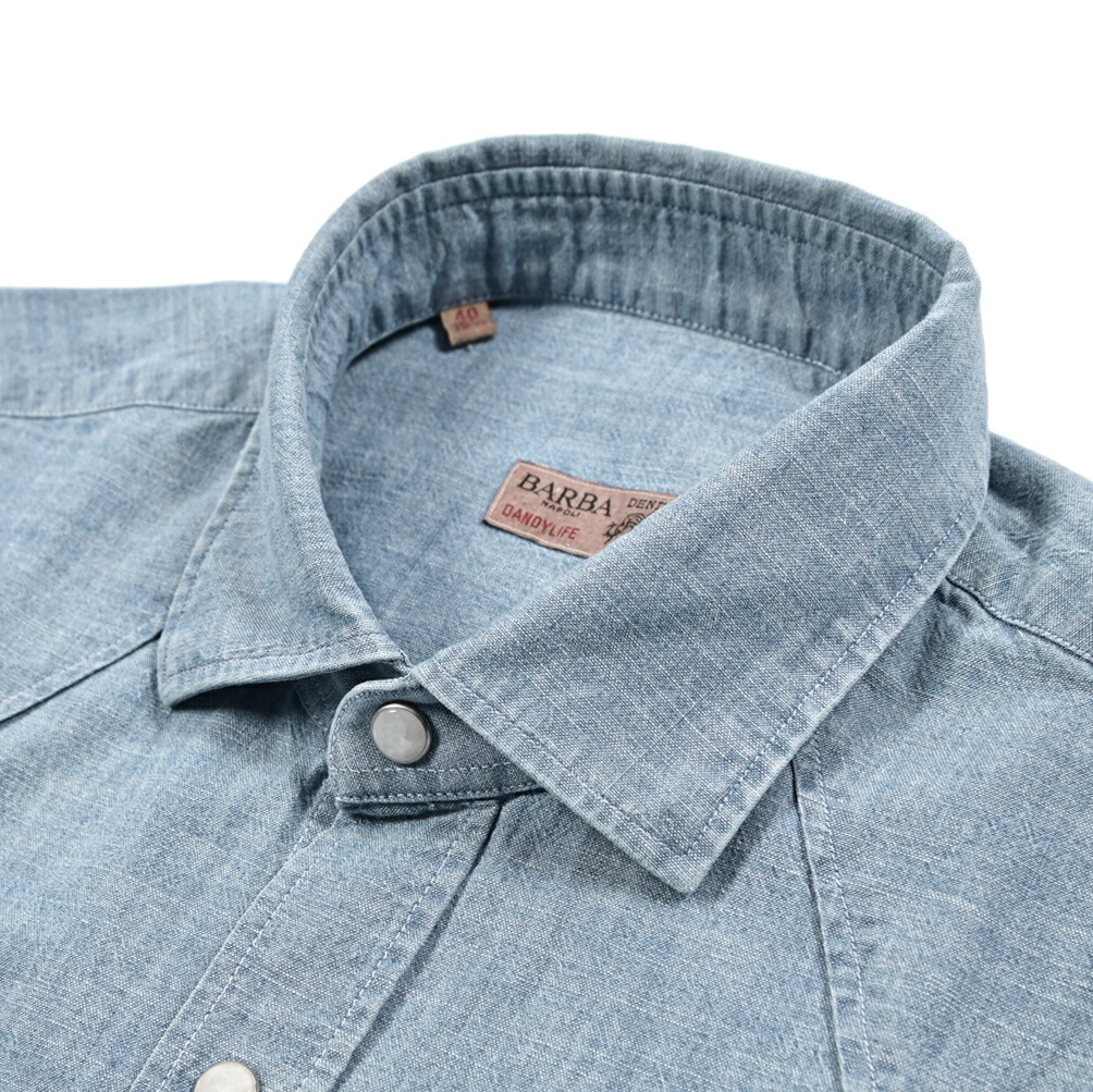 【春夏先行セール】【半額以下】 バルバ BARBA DANDYLIFE DENIM デニムシャツ カジュアルシャツ ワイドカラー スナップボタン 胸ポケット 長袖 メンズ コットン 100% ブルー イタリア ブランド MADE IN ITALY 14,449円