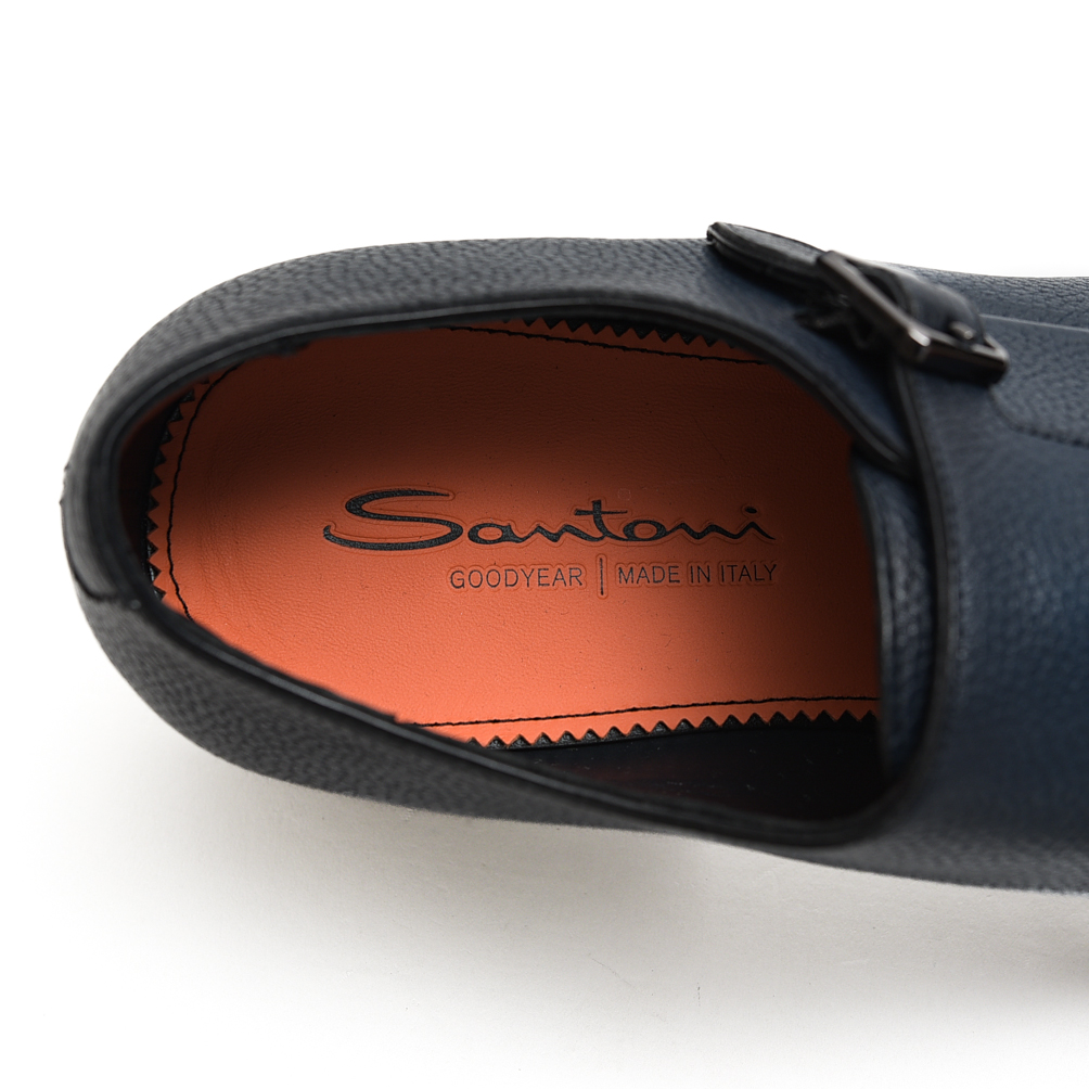 現金特価】 サントーニ Santoni タンブルレザー ダブルバックル