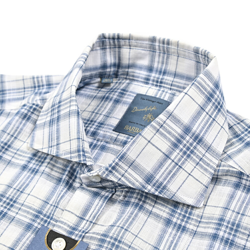 【春夏先行セール】【半額以下】 バルバ BARBA DANDYLIFE The Vintage Shirt ドレスシャツ カジュアルシャツ ホリゾンタルカラー 長袖 メンズ コットン 100％ チェック ブルー イタリア ブランド MADE IN ITALY
