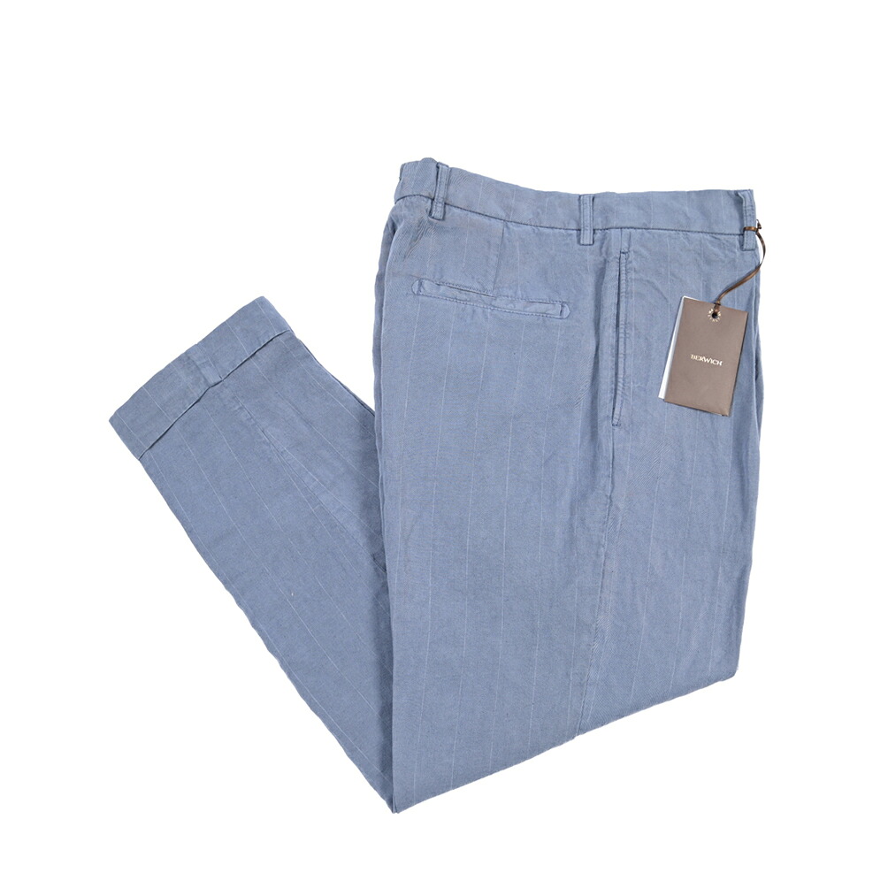 【SUMMER SALE】【半額以下】 ベルウィッチ BERWICH CHIAIA-GD 1P キアイア 麻混スラックス ワンタック インプリーツ パンツ 春夏 メンズ リヨセル リネン ストライプ ブルーグレー イタリア ブランド MADE IN ITALY |ガルダローバミラノ