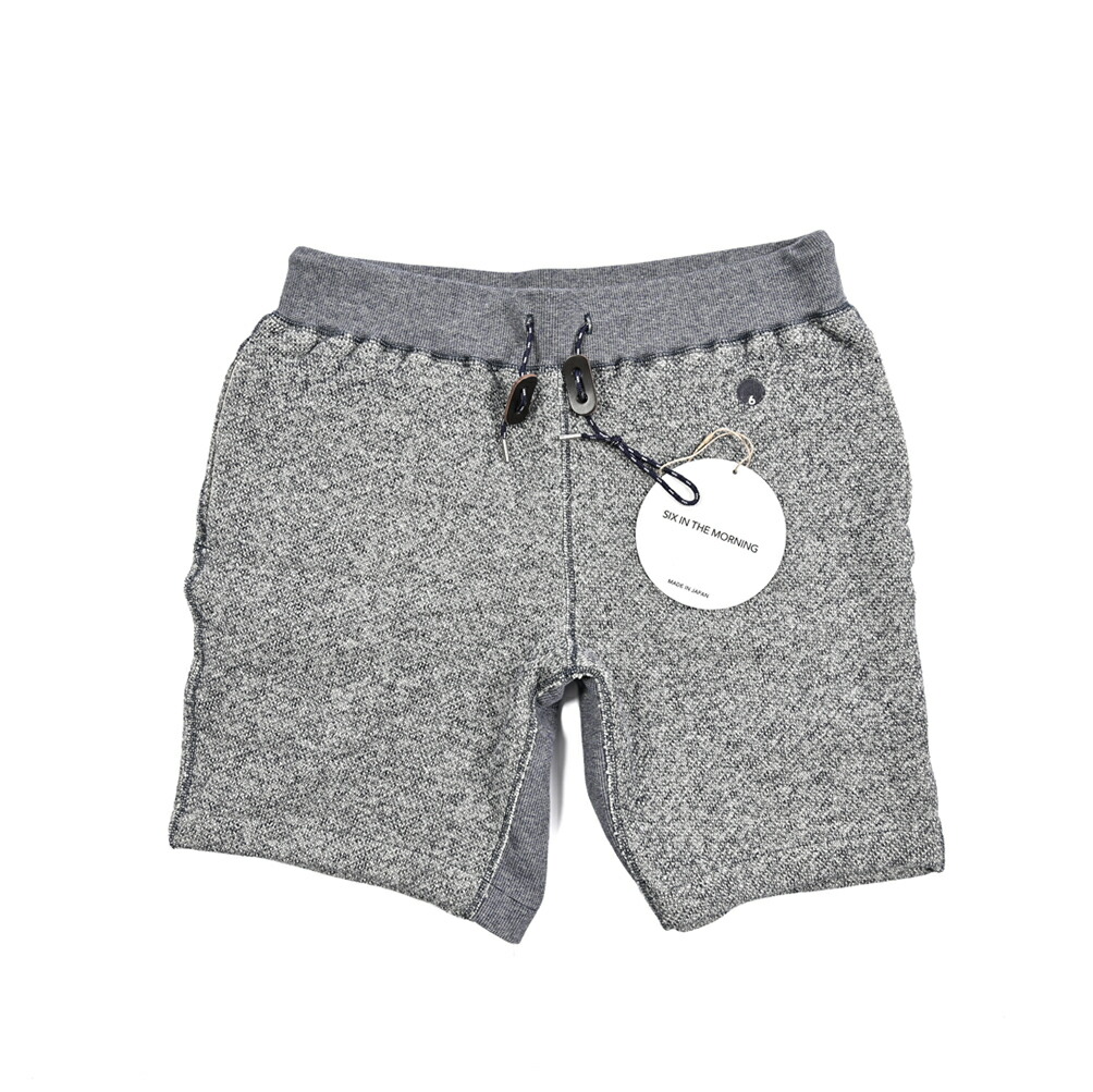 シックスインザモーニング SIX IN THE MORNING スウェット ショーツ ハーフパンツ 春夏 メンズ コットン 100% ワンポイントロゴ 杢 ネイビー MADE IN JAPAN ｜ガルダローバミラノ