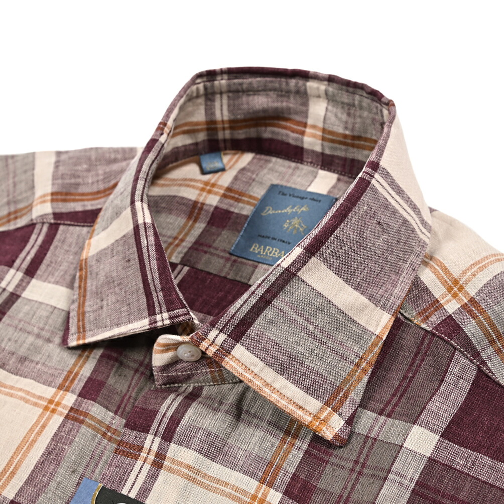 【春夏先行セール】【半額以下】 バルバ BARBA DANDYLIFE The Vintage Shirt 麻シャツ ドレスシャツ カジュアルシャツ ホリゾンタルカラー 長袖 メンズ リネン 100％ チェック レッド イタリア ブランド MADE IN ITALY