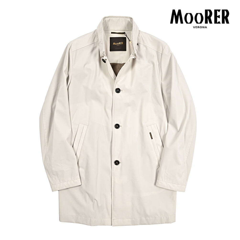 【春夏先行セール】【半額以下】 ムーレー MOORER HEKTOR-KN スタンドカラーコート フード内蔵 春夏 秋 3シーズン メンズ ライトアウター ACQUA RESISTANT 撥水透湿 2軸方向ストレッチマットナイロン オフホワイト イタリア ブランド MADE IN ITALY
