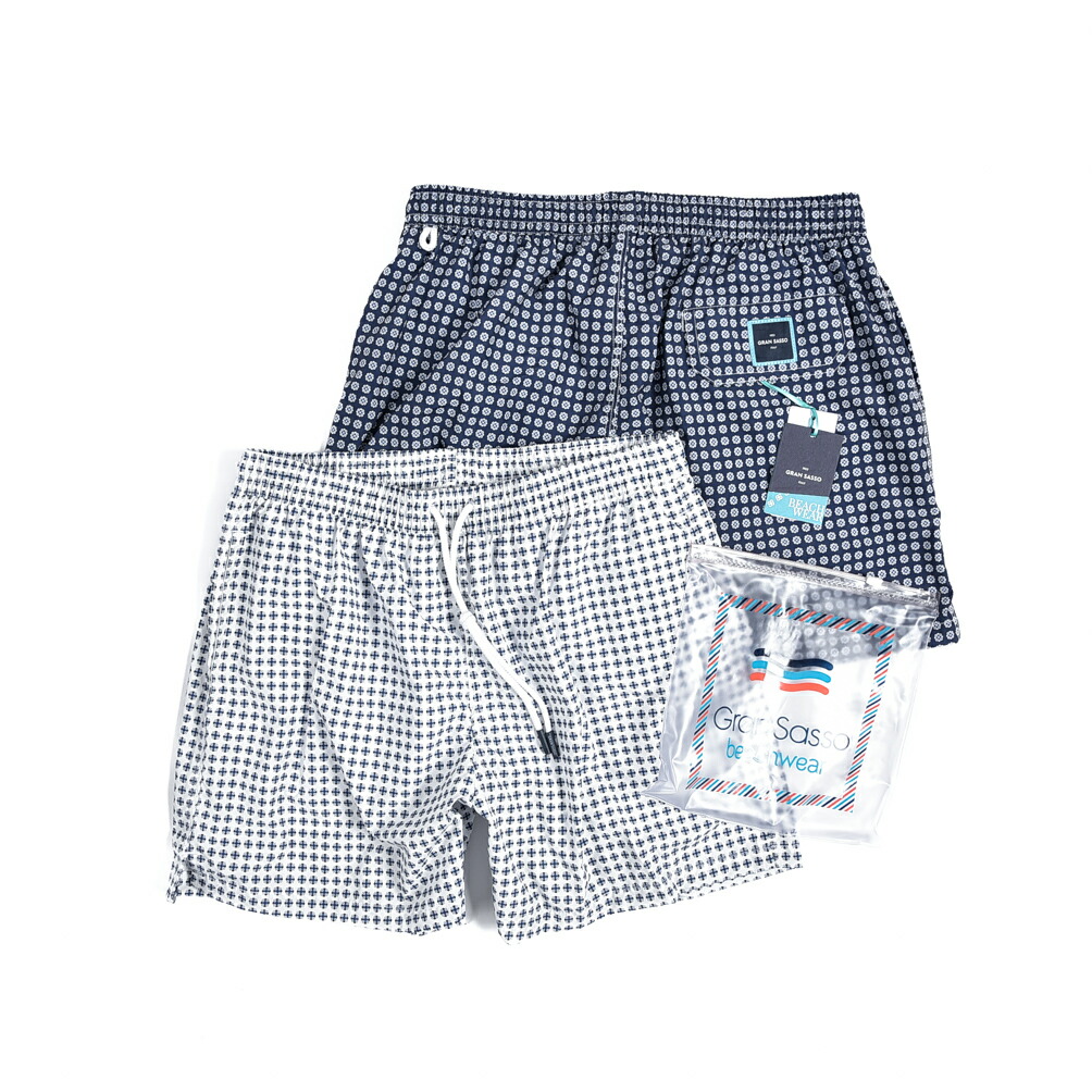 グランサッソ GRAN SASSO 水着 スイムショーツ 海パン メンズ ショートパンツ ハーフパンツ 短パン 花柄 ネイビー ホワイト 2色展開 イタリア ブランド MADE IN ITALY 旅行 バカンス リゾート おしゃれ 水陸両用