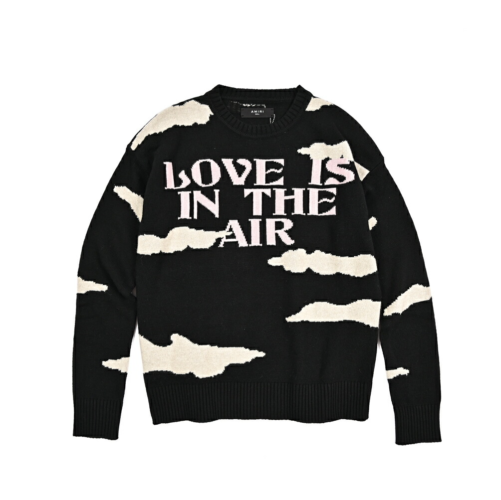 【SALE】【半額以下】【P10倍】 アミリ AMIRI オーバーサイズ ニットセーター クルーネック ミドルゲージ 長袖 秋冬 レディース ウール ビスコース 総柄 ブラック アメリカ ブランド MADE IN ITALY
