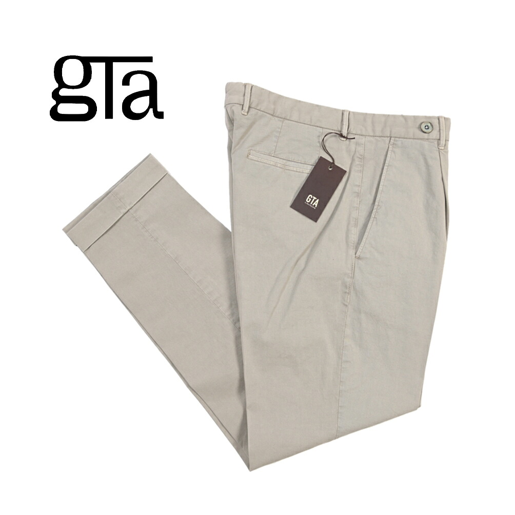 【SUMMER SALE】【40％OFF】 ジーティーアー GTA BYRON バイロン SLIM スリム コットンスラックス ワンタック チノ グルカパンツ 春夏 メンズ 製品染め コットンストレッチ グレー イタリア ブランド ｜ガルダローバミラノ