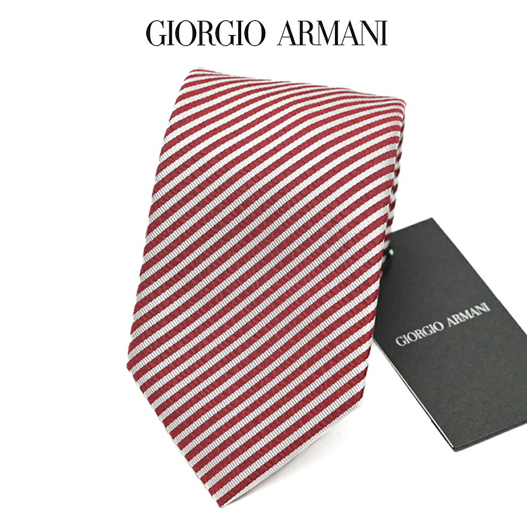 【SALE】【半額以下】【P20倍】 ジョルジオ アルマーニ GIORGIO ARMANI ネクタイ オールシーズン メンズ シルク 100% レジメンタル レッド ホワイト イタリア ブランド MADE IN ITALY ビジネス ギフト プレゼント ラッピング無料