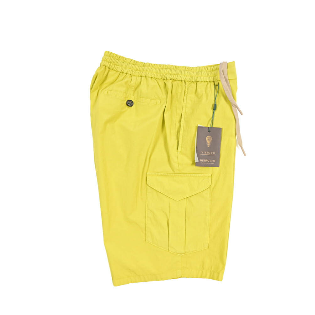 【SUMMER SALE】【33％OFF】 ベルウィッチ BERWICH BERMUDA SAFARI-GD バミューダ サファリ ショーツ ノータック ハーフ カーゴパンツ ショートパンツ 春夏 メンズ コットン リネン ストレッチ イエロー イタリア ブランド MADE IN ITALY ｜ガルダローバミラノ