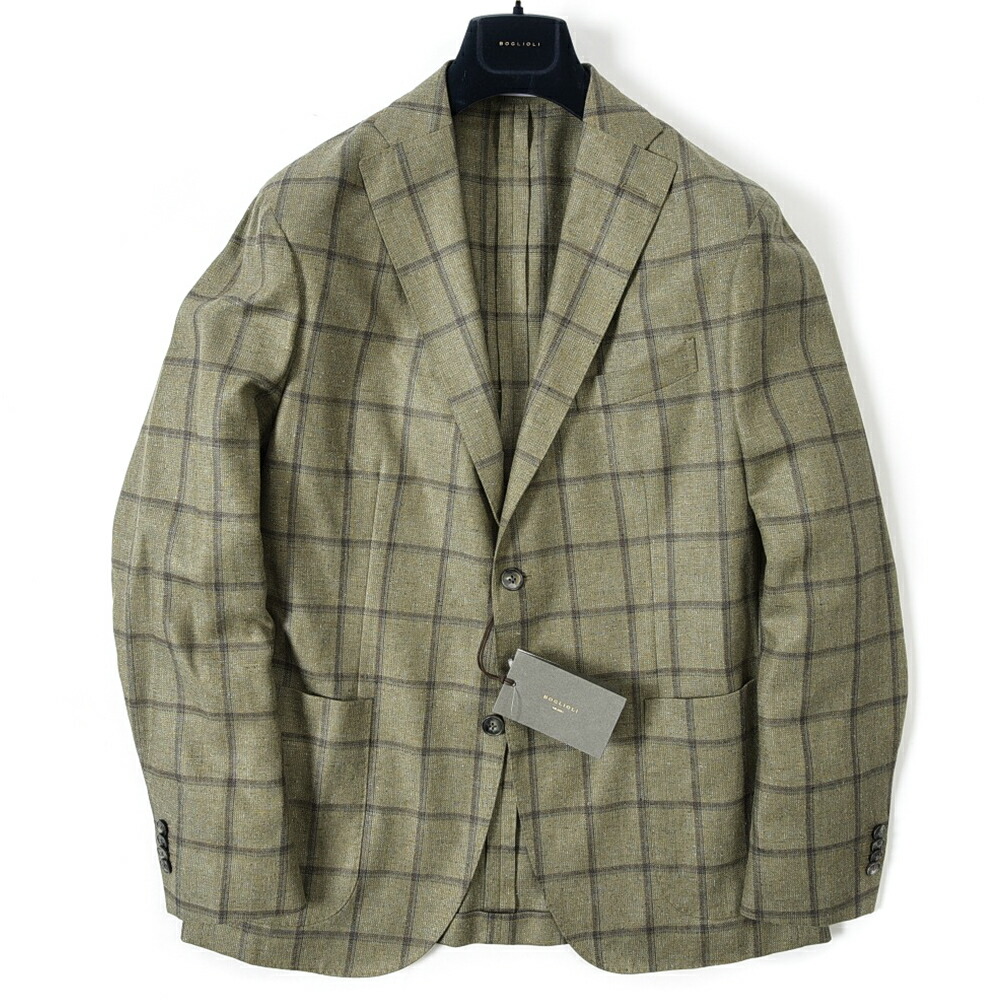 【FINAL SALE】【半額以下】ボリオリ BOGLIOLI K.JACKET テーラード ジャケット 2Bシングル 春夏 メンズ シルク リネン ウール チェック グリーン サイズ L 5XL イタリア ブランド MADE IN ITALY |ガルダローバミラノ