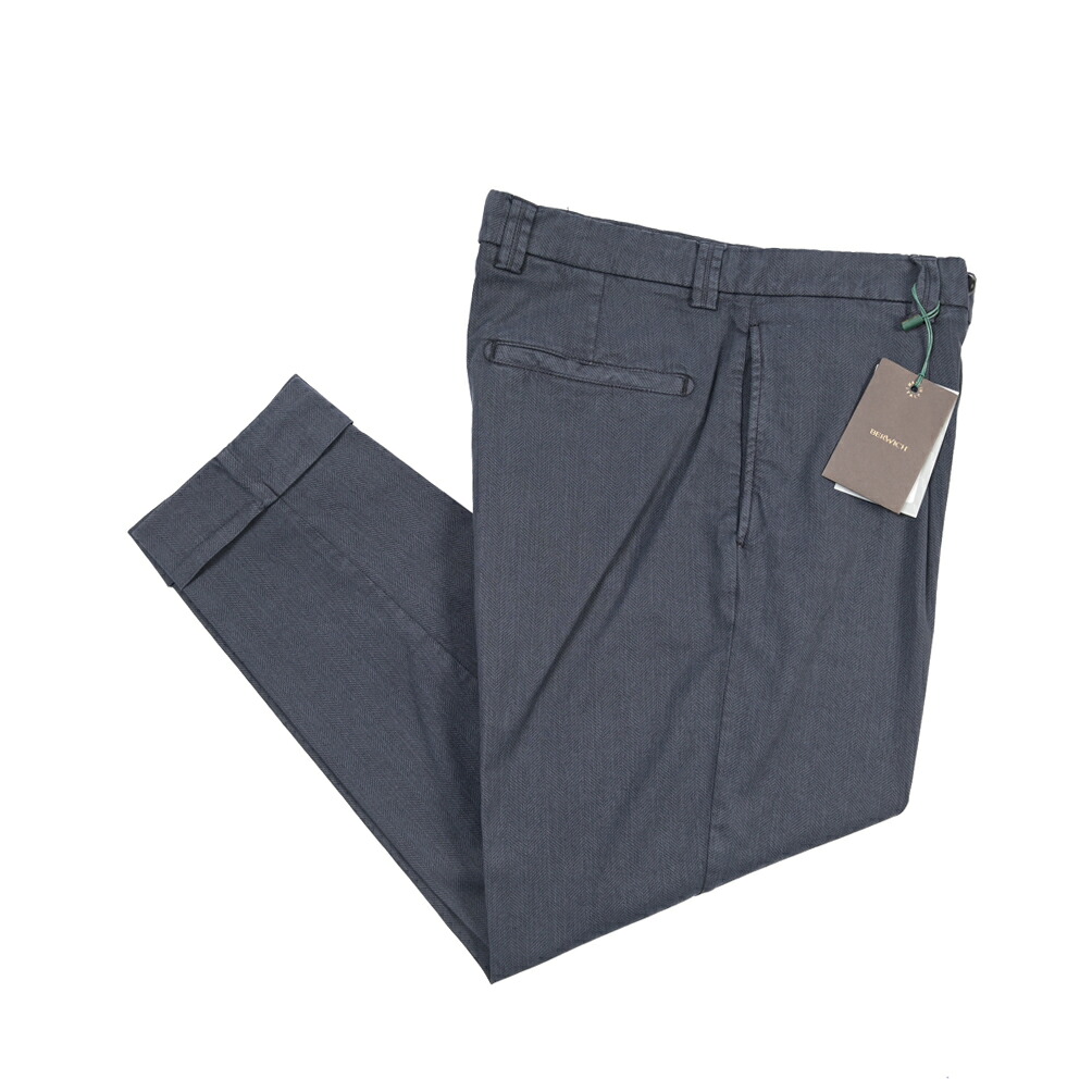 【SUMMER SALE】【半額以下】 ベルウィッチ BERWICH CHIAIA-GD 1P キアイア コットンスラックス ワンタック インプリーツ パンツ 春夏 メンズ コットン リヨセル ストレッチ ヘリンボーン ネイビー イタリア ブランド MADE IN ITALY |ガルダローバミラノ