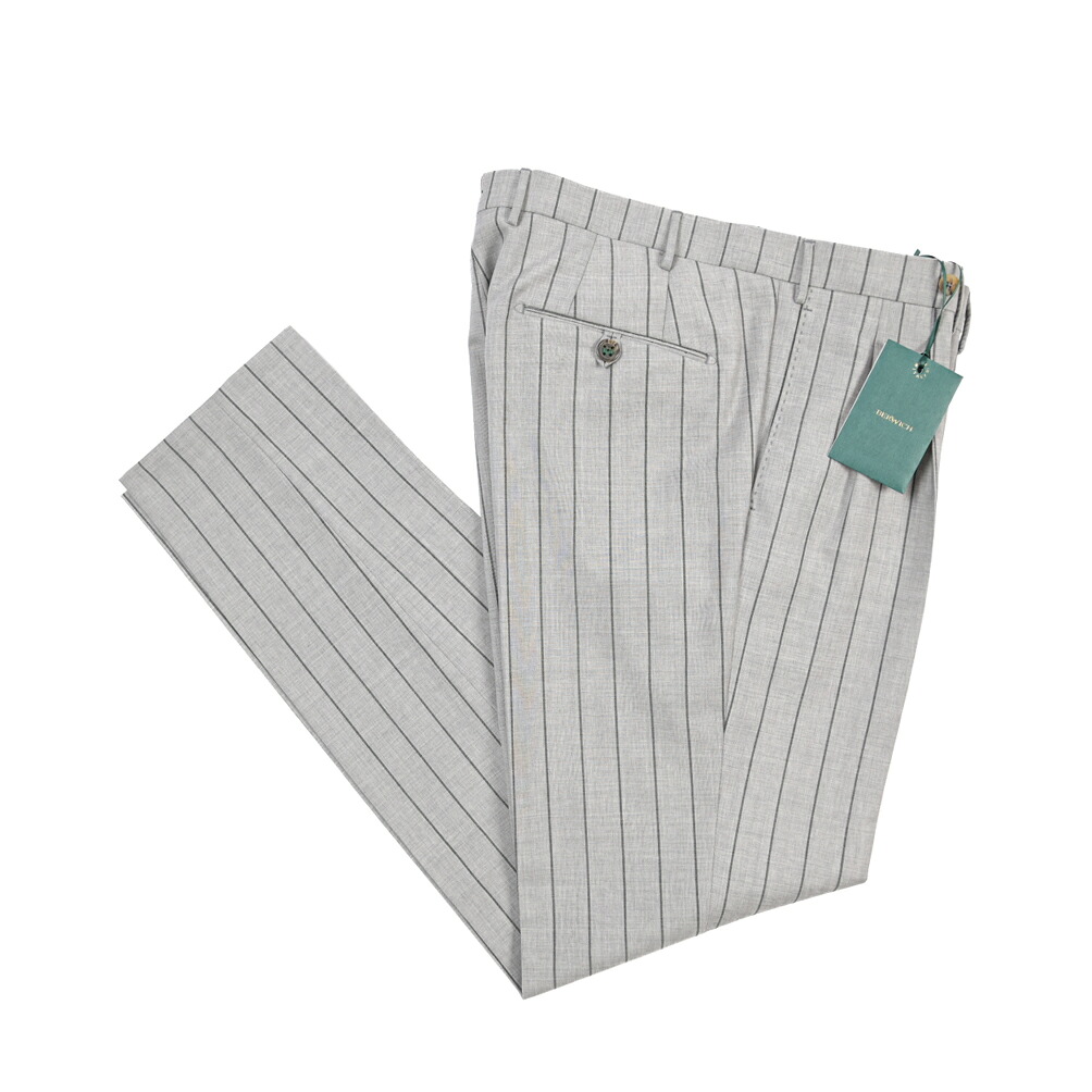 【SUMMER SALE】【半額以下】 ベルウィッチ BERWICH RAFFI 2P ラフィ スラックス ツータック パンツ 春夏 メンズ ヴァージンウール 100% ナチュラルストレッチ ストライプ グレー イタリア ブランド MADE IN ITALY ｜ガルダローバミラノ