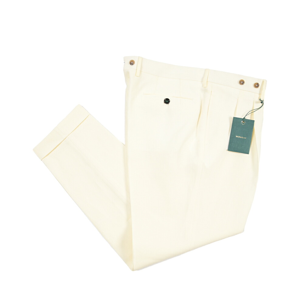【SUMMER SALE】【半額以下】 ベルウィッチ BERWICH BARBER 2P バーバー 麻スラックス ツータック パンツ 春夏 メンズ リネン 100% オフホワイト イタリア ブランド MADE IN ITALY ｜ガルダローバミラノ