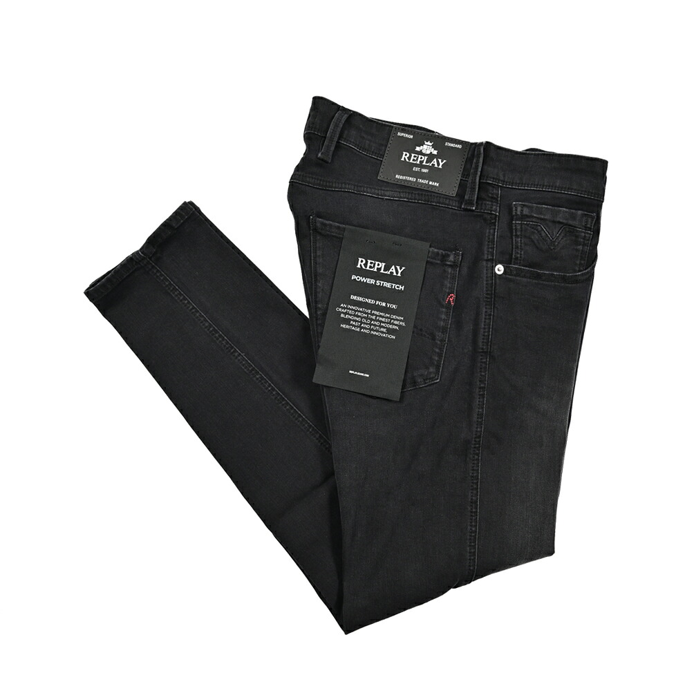 【半額以下】 リプレイ REPLAY ANBASS アンバス デニムジーンズ ストレッチパンツ メンズ SLIM FIT スリムフィット コットン ブラック イタリア ブランド M914 ｜ガルダローバミラノ