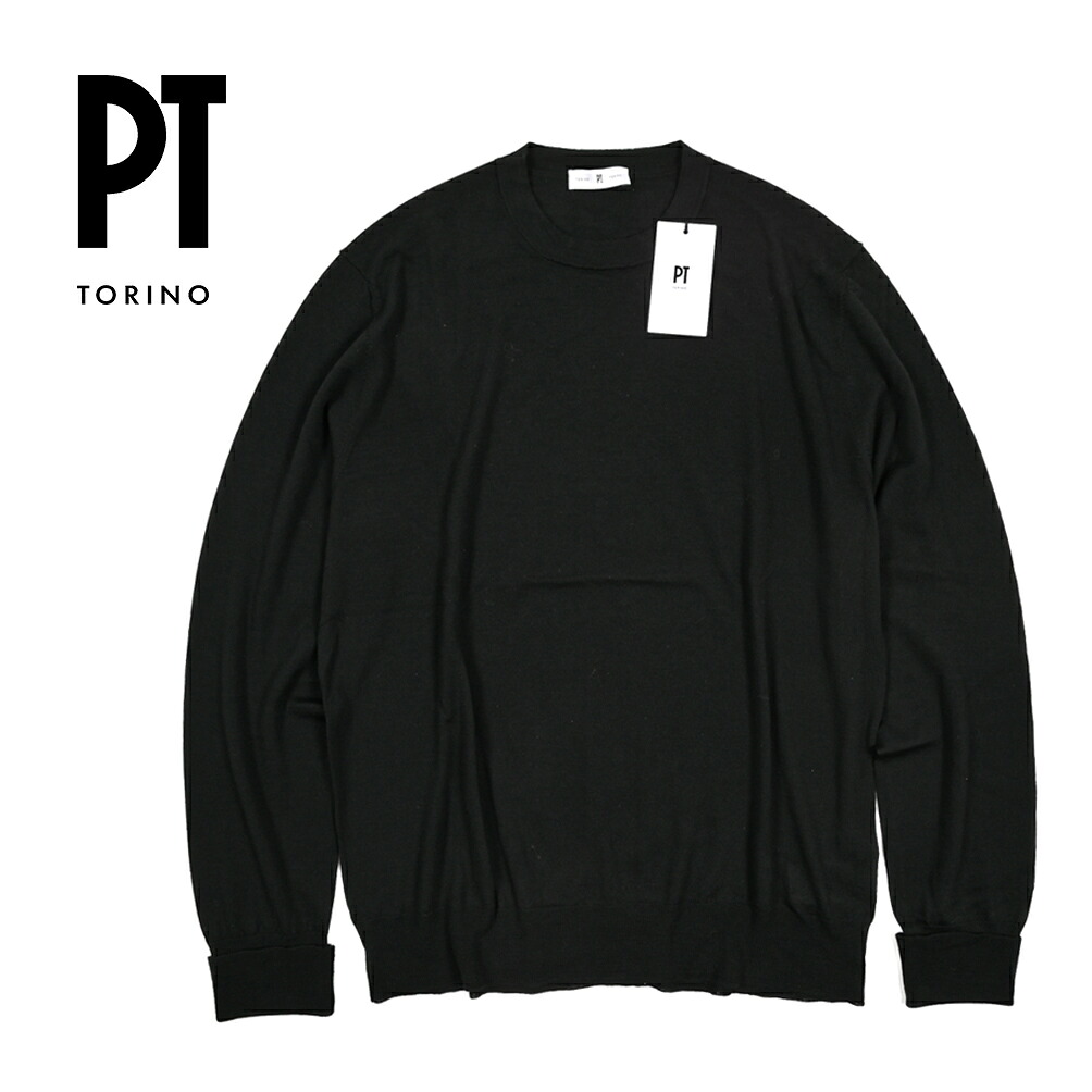 【SALE】 ピーティートリノ PT TORINO ニットセーター クルーネック ハイゲージ 長袖 秋冬 春 3シーズン メンズ ヴァージンウール 100% ブラック イタリア ブランド PT01 MADE IN ITALY 20,790円
