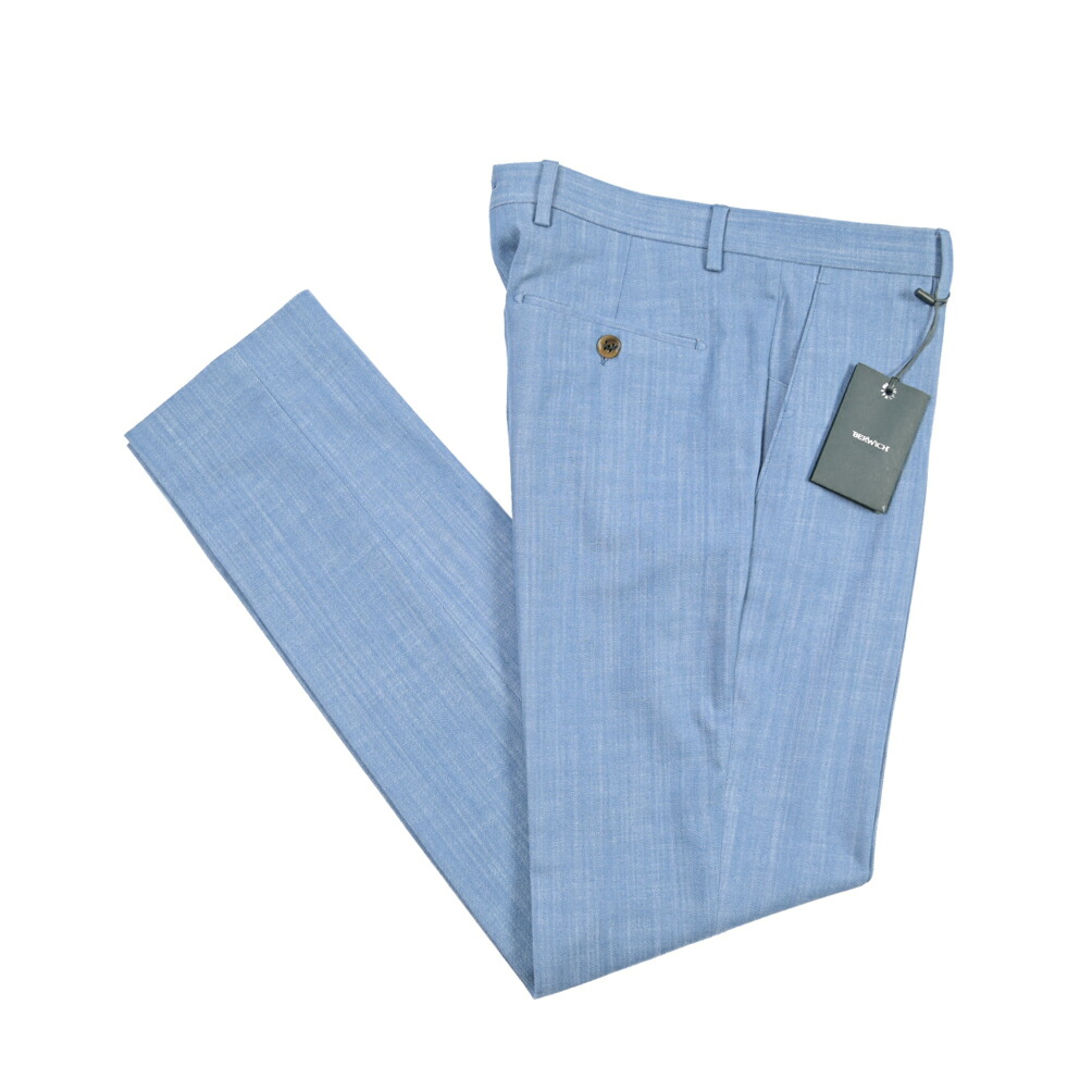 【SUMMER SALE】【半額以下】 ベルウィッチ BERWICH VULCANO 23 ヴォルケーノ コットンスラックス ノータック パンツ 春夏 メンズ REGULAR FIT レギュラーフィット コットン ストレッチ ブルー イタリア ブランド MADE IN ITALY ｜ガルダローバミラノ