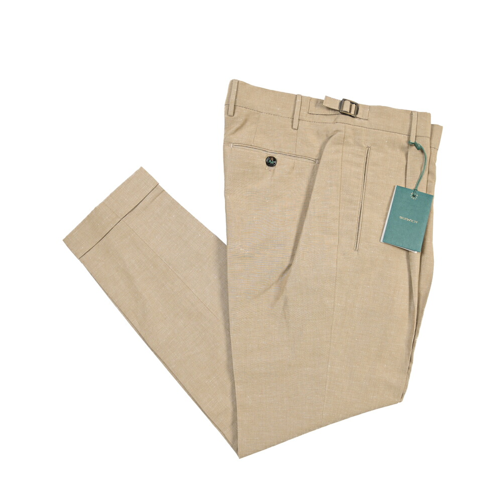 【SUMMER SALE】【半額以下】 ベルウィッチ BERWICH RETRO 1P レトロ 麻混スラックス ワンタック パンツ サイドアジャストベルト 春夏 メンズ コットン リネン ベージュ イタリア ブランド MADE IN ITALY |ガルダローバミラノ