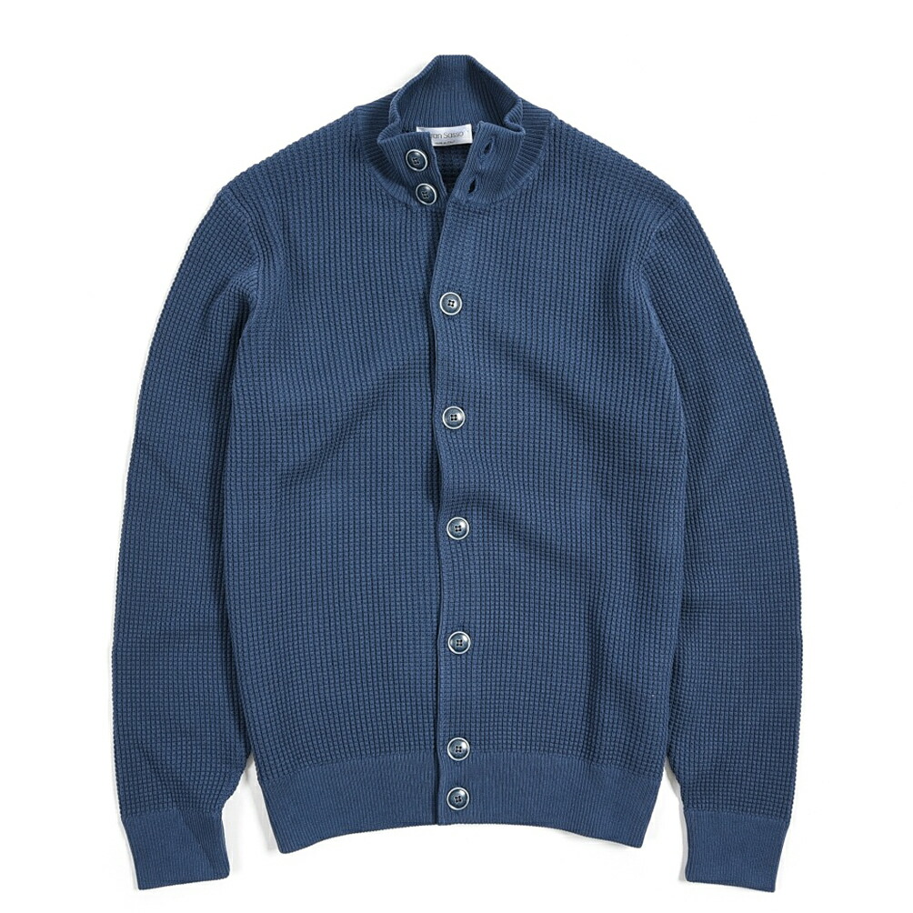 予約販売】本 5XL 2XL XL L M S サイズ ITALY IN MADE ブランド イタリア ネイビー シルク カシミヤ コットン メンズ  春秋 長袖 スタンドカラー カーディガン ジップ LUXURY Sasso Gran 【クリアランス】【30％OFF】グランサッソ 351408