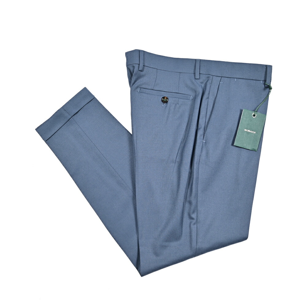 【SALE】【半額以下】 ベルウィッチ BERWICH YRETRO レトロ スラックス ノータック パンツ 秋冬 メンズ ヴァージンウール 100% ナチュラルストレッチ ブルー イタリア ブランド MADE IN ITALY