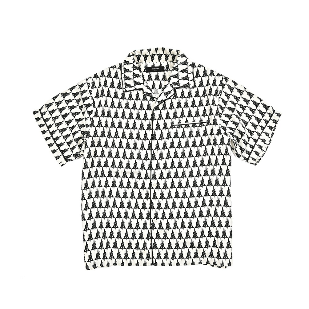 【SALE】【半額以下】【P10倍】 アミリ AMIRI シルク オープンカラーシャツ 開襟シャツ 半袖 春夏 メンズ シルク 100% 総柄 ホワイト アメリカ ブランド MADE IN ITALY