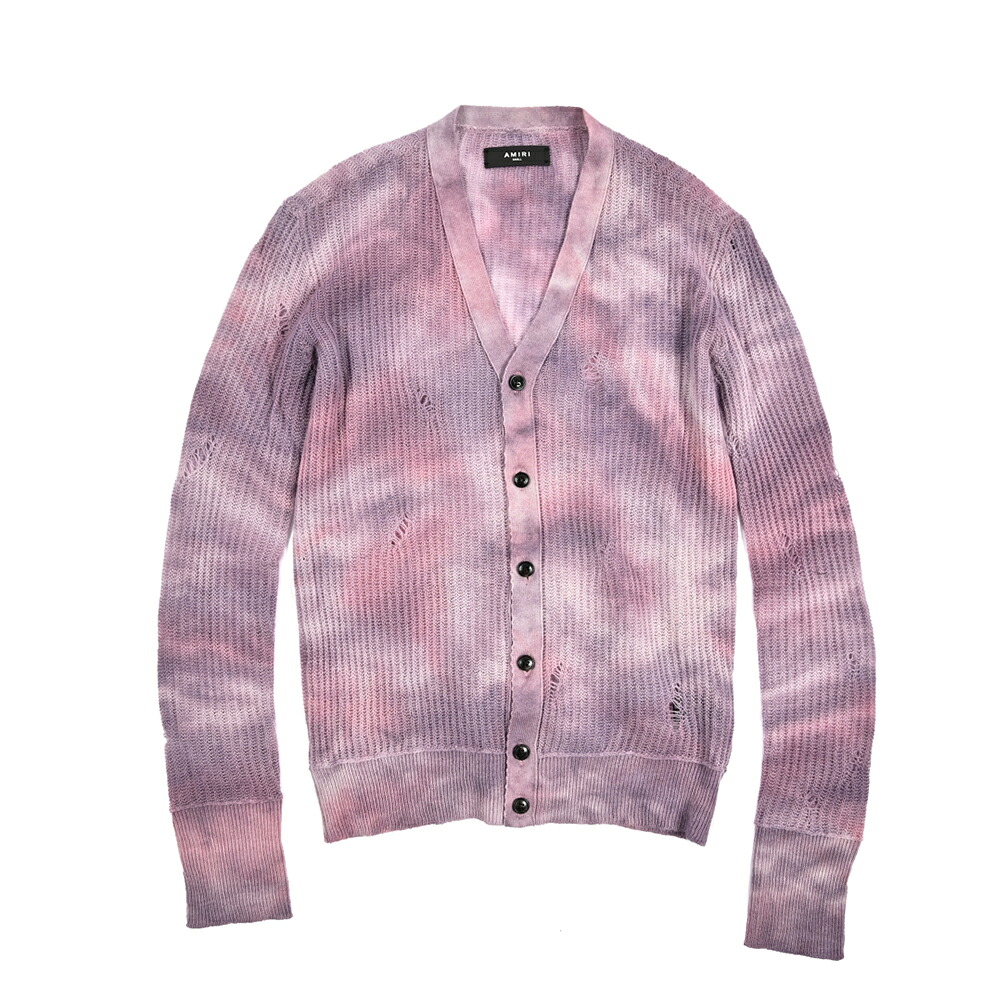 【SALE】【半額以下】【P10倍】 アミリ AMIRI カシミヤ ニットカーディガン ミドルゲージ 長袖 秋冬 メンズ カシミヤ 100% タイダイ染め ピンク アメリカ ブランド MADE IN ITALY