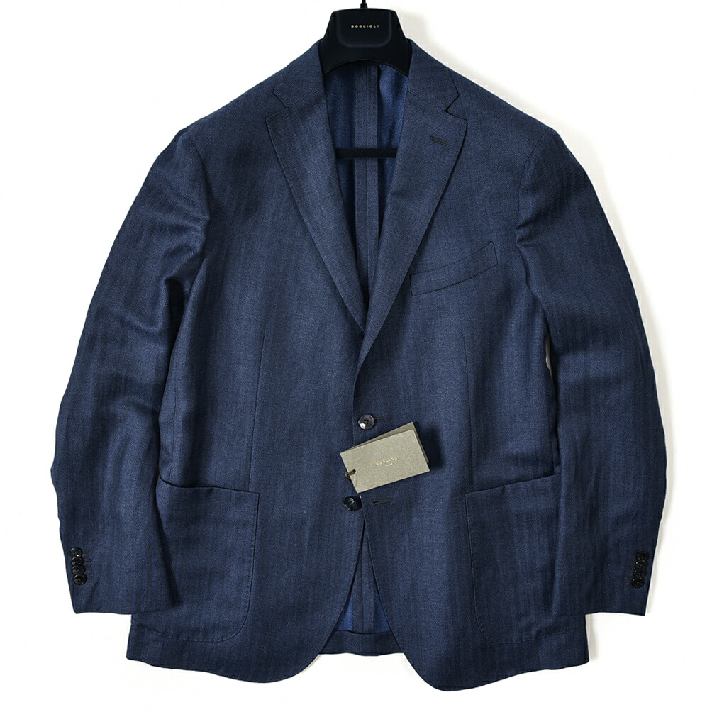 【FINAL SALE】【半額以下】ボリオリ BOGLIOLI K.JACKET ケ—ジャケット テーラード ジャケット 段返り3Bシングル 春夏 メンズ リネン カシミヤ ヘリンボーン ネイビー イタリア ブランド MADE IN ITALY サイズ 2XL |ガルダローバミラノ