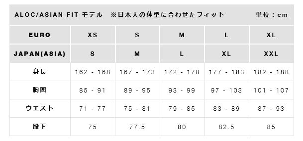 マムートメンズサイズ表アジアンフィット