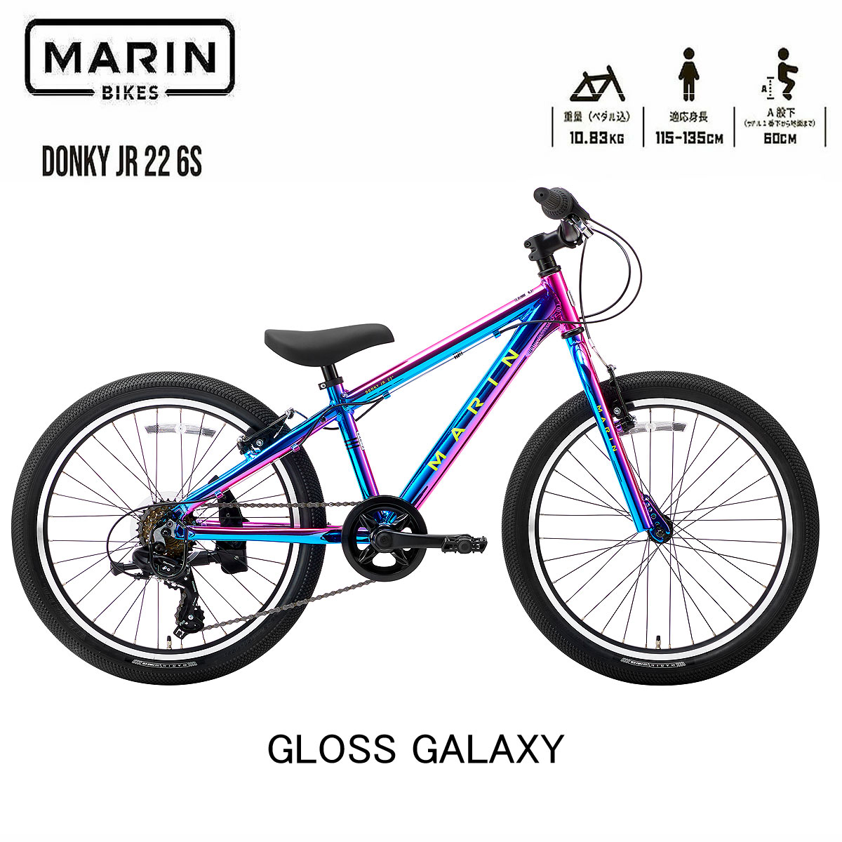 【店舗受取・西濃運輸支店止め送料無料】　マリンバイク ドンキージュニア22 2026年モデル MARINBIKE DONKY Jr22LTD　限定カラー　グロスギャラクシー　 22インチ キッズバイク 子供自転車　【適正身長:115cm-135cm】