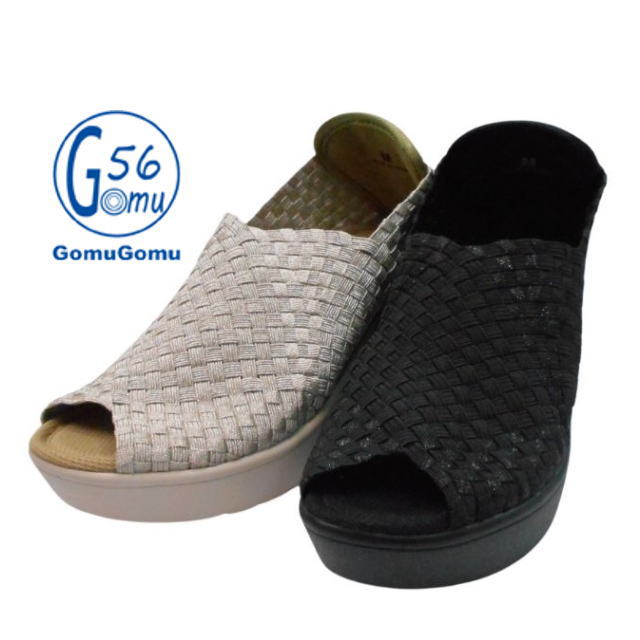 Gomu56 天然ゴム天然ゴム 5643 天然ゴムメッシュ 厚底ウエッジ オープントゥ パンプス！