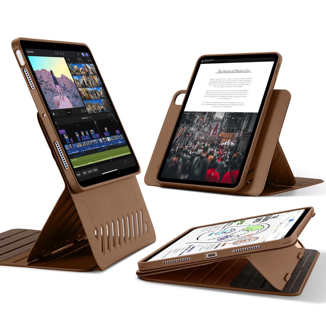 ESR iPad Air 11in(M2) 入れもの(2024)、iPad Air 第5/4時人 入れもの(2022/2020)専用 取りはらい能力のあるな磁石覆いかぶせる付き添い人回転させる式入れもの、縦方角/横向き照明ランプ、9座標軸の角度自然調整能力のある、Pencil Pro/USB-C完膚なきまで相応う、Shift続きもの、赤銅色