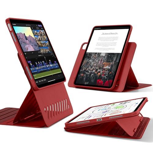 ESR iPad Air 11in(M2) 入れもの(2024)、iPad Air 第5/4時人 入れもの(2022/2020)専用 取りはらい能力のあるな磁石覆いかぶせる付き添い人回転させる式入れもの、縦方角/横向き照明ランプ、9座標軸の角度自然調整能力のある、Pencil Pro/USB-C完膚なきまで相応う、Shift続きもの、赤いこと