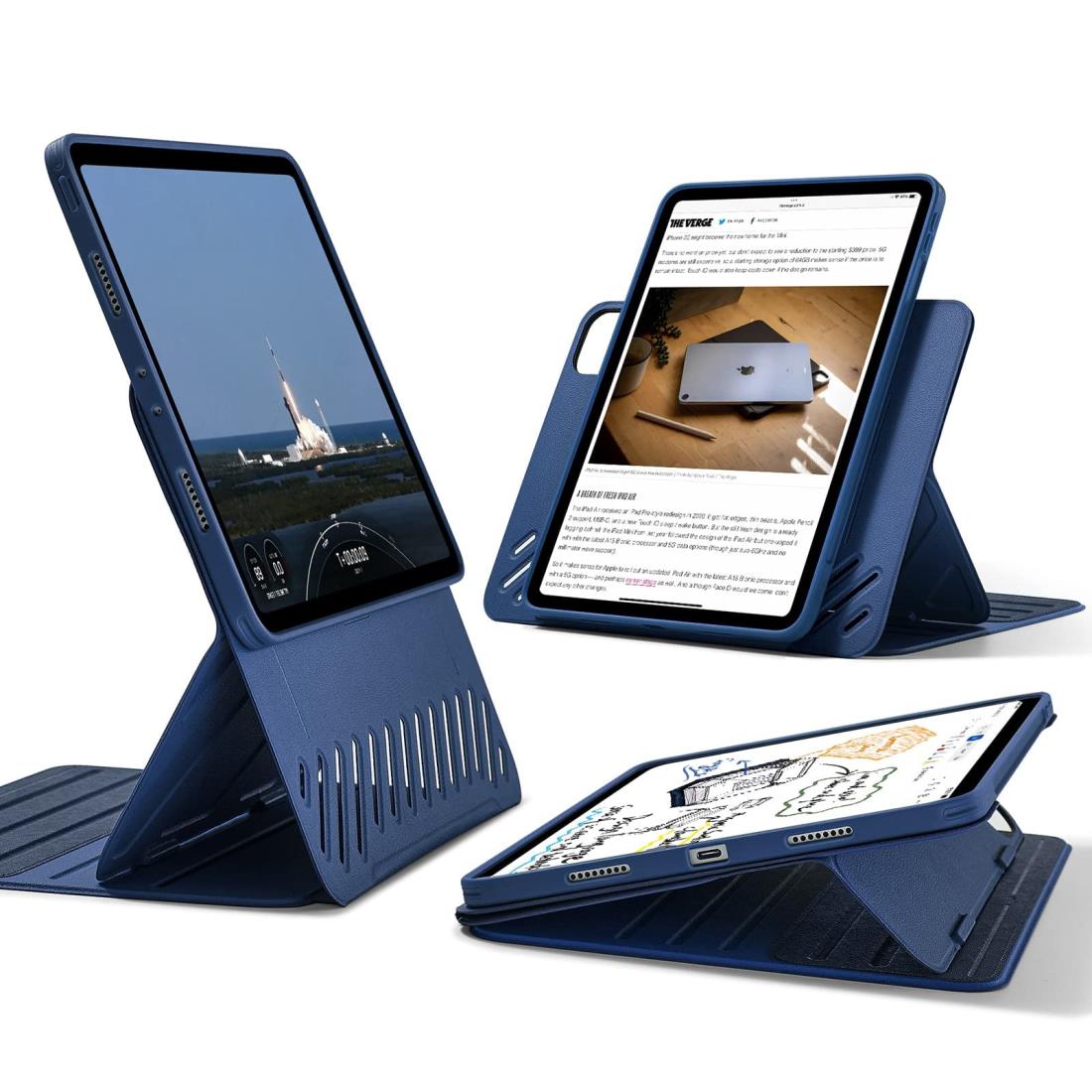 ESR iPad Pro 11in 入れもの (2022/2021/2020/2018、第4/3/2/1時人) 専用 取りはらい能力のあるな磁石覆いかぶせる付き添い人回転させる式入れもの、縦方角/横向き照明ランプ、9座標軸の角度自然調整能力のある、牢固たるな防御すること、Shift続きもの、青み