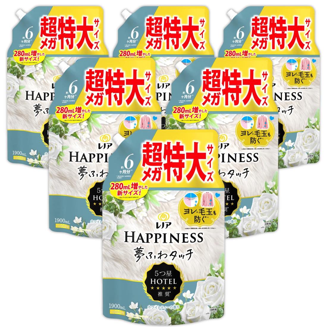 レノア ハピネス 夢ふわ肌ざわり 延性のある剤 白いことお茶 詰め替え 1,900mL×6袋 [大静電容量] [入れもの品]