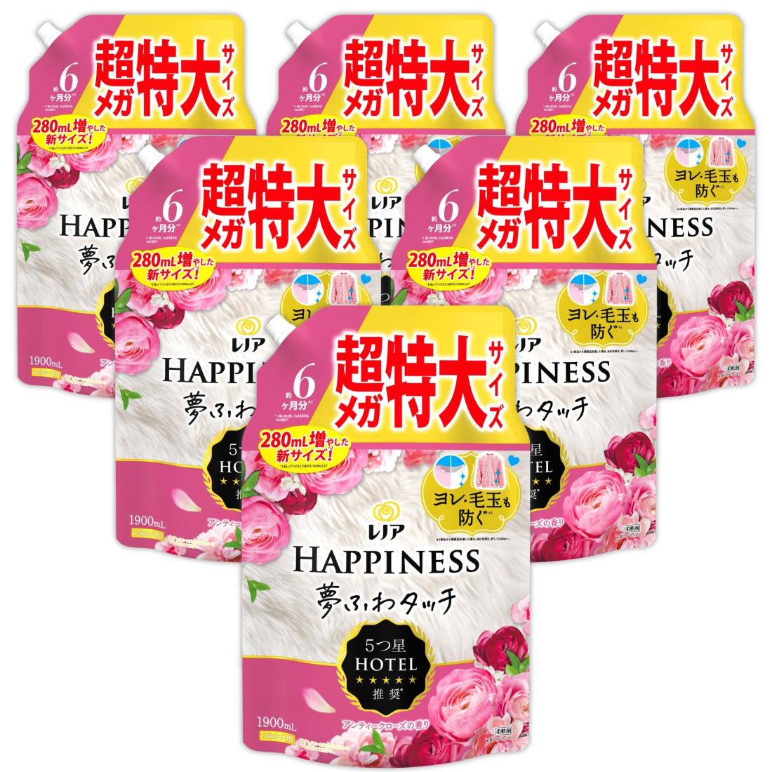 レノア ハピネス 夢ふわ肌ざわり 延性のある剤 アンティークサクラ色 詰め替え 1,900mL×6袋 [大静電容量] [入れもの品]
