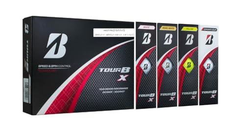 BRIDGESTONE(ブリヂストン)ゴルフどんぶり鉢 TOUR B X 2024年模範例 12球入 マルチ色つや容器に並べる(白いこと×3球、パール白いこと×3球、黄色×3球、コーポレート×3球) B4MXJ