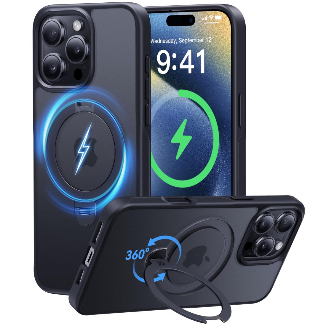 【2025最高傑作&定点360度回転】CASEKOO iPhone 16 Pro Max 用 ケース 米軍MIL規格 耐衝撃 MagSafe対応 高耐久性【横縦両立・角度自由調整】最大25W急速充電対応 指紋防止/マット仕上げ/黄変防止/半透明 ラップホール付き ワイヤレス充電対応 いphone16promax 用ケース 6.9イ