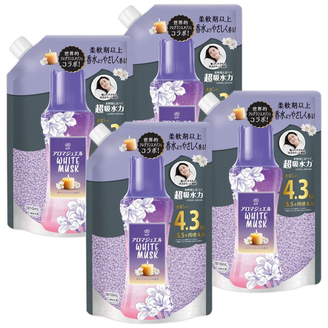レノア アロマジュエル WHITE MUSK 芳ばしさ後ばらいビーズ 白いこと ムスクの芳ばしさ 詰め替え 1810mLｘ4袋 [大電気容量] [入れもの品]