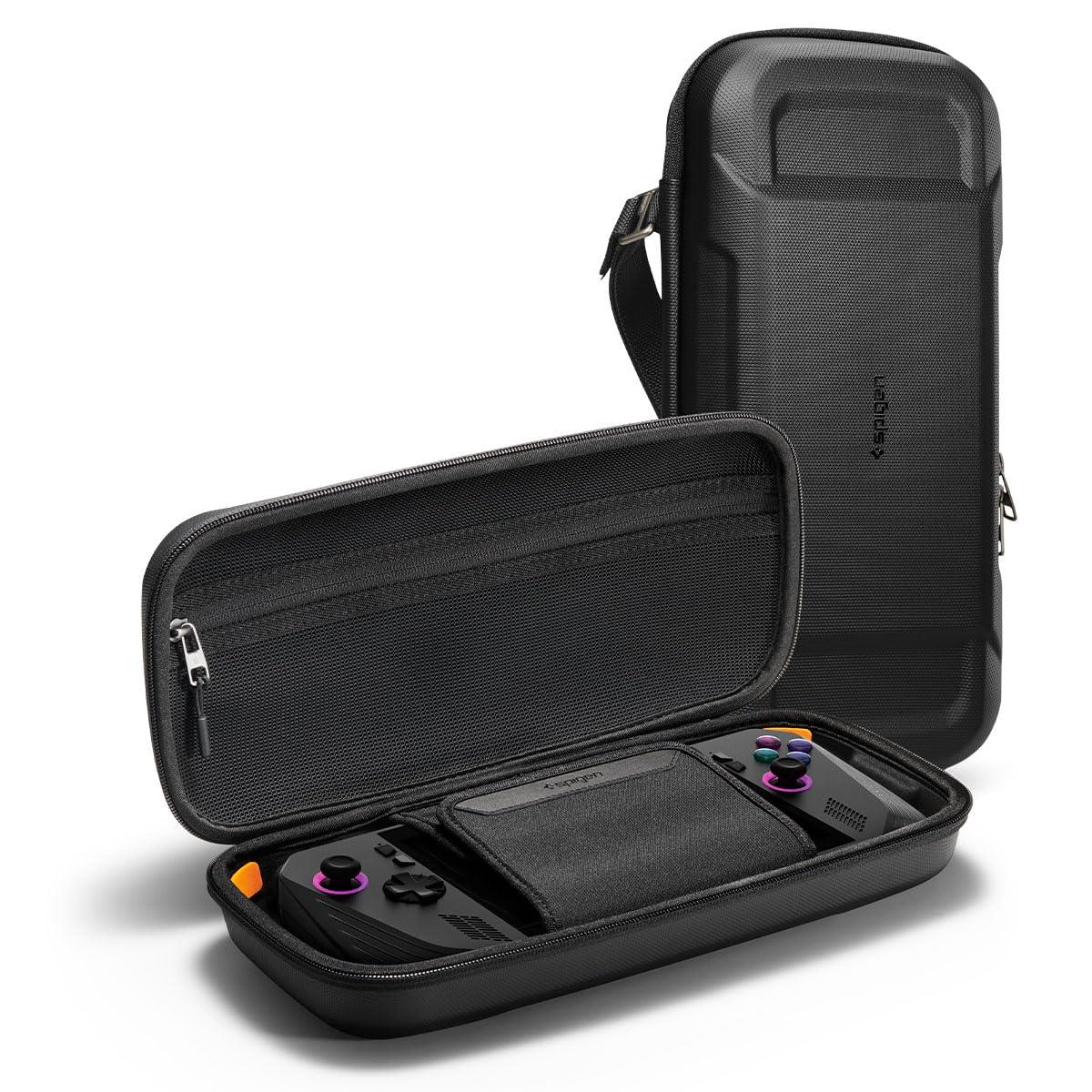 Spigen Rugged Armor Pro ROGAlly(23) RC71L用 ハードシェルトラベルキャリーケース アクセサリー用ポケット付き オリジナル充電器ストレージバッグキャリーケース ブラック