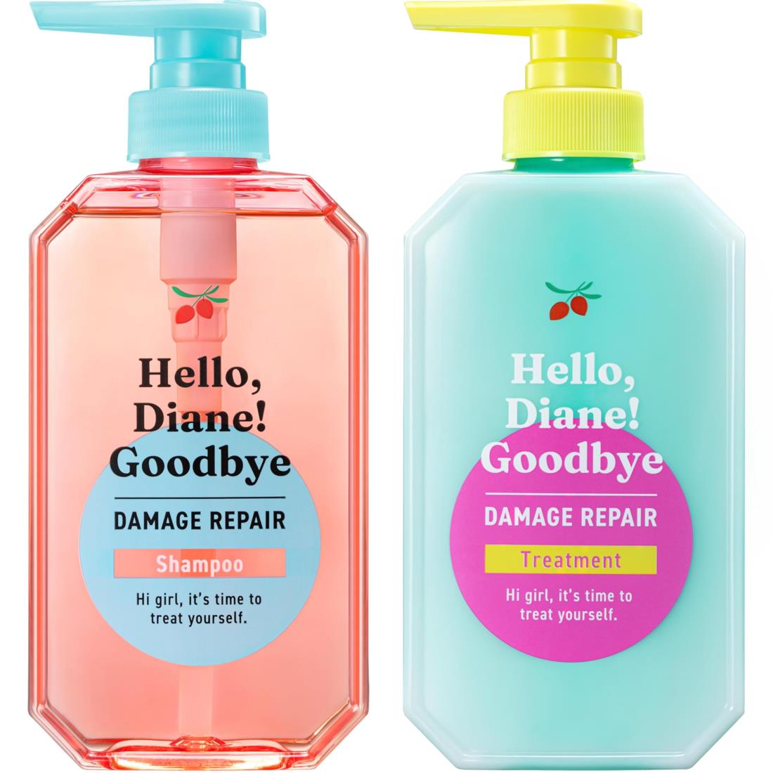 Diane(ダイアン) シャンプー&トリートメント 【ハイダメージうるおい補修】 本体400ml×2 [ティー&ムスクの香り] ハロー ダイアン グッバイ カラーリング ブリーチ髪 保水 ツヤ まとまり画像