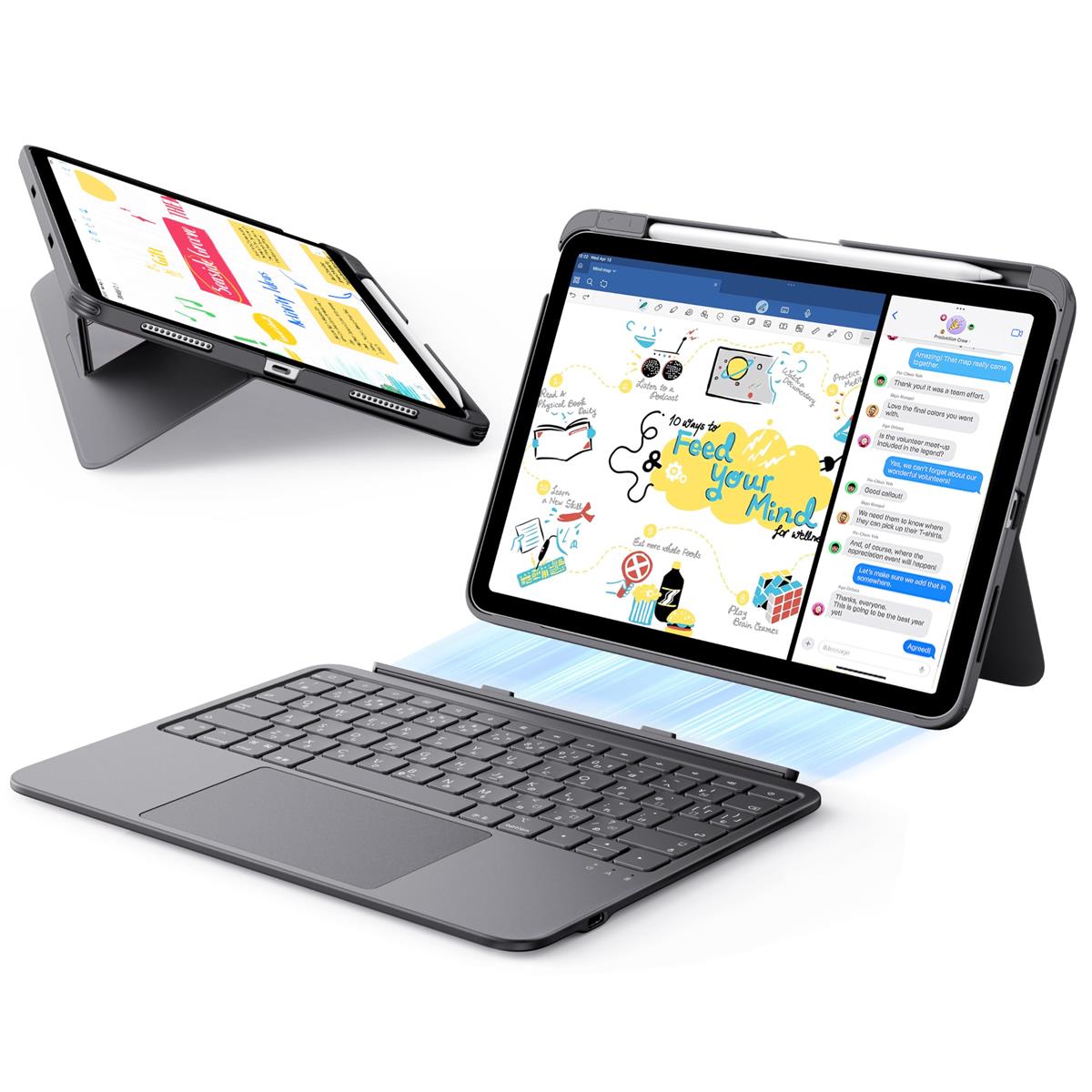 ESR iPad 第11時人(A16, 2025)/第10時人 Flex 鍵盤入れもの、iPad 10.9 用超軽さ磁石着脱式鍵盤、書きとどめる/見せびらかす流行り物付き添い人、大型詳しい貨物自動車パッド、うす暗い薄墨色、日本語版