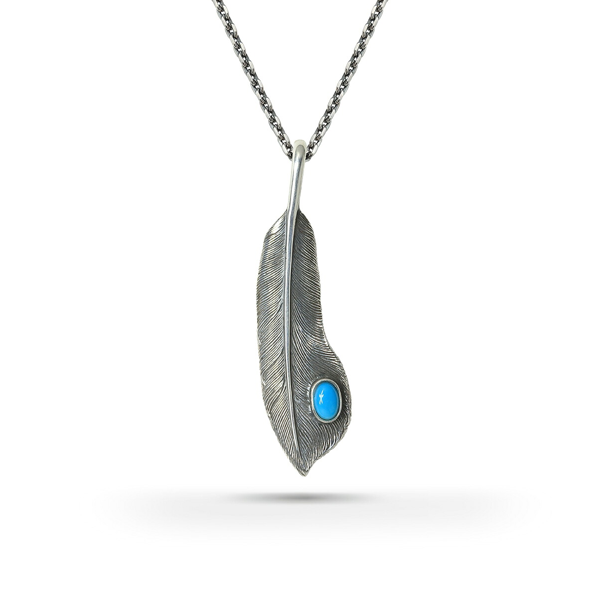 フェザー(左向き) 天然石スリーピングビューティーターコイズ シルバー925 silver925 オキシダイズコーティング(燻し)ペンダントトップ|SAAD