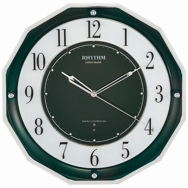 【最大2000円OFFクーポン 26日(日)01：59迄】CITIZEN シチズン リズム時計工業 RHYTHM クロック [日本製][高感度電波時計] スリーウェイブ M846 緑メタリック 4MY846SR05｜銀座 紗古夢堂（sacomdo）