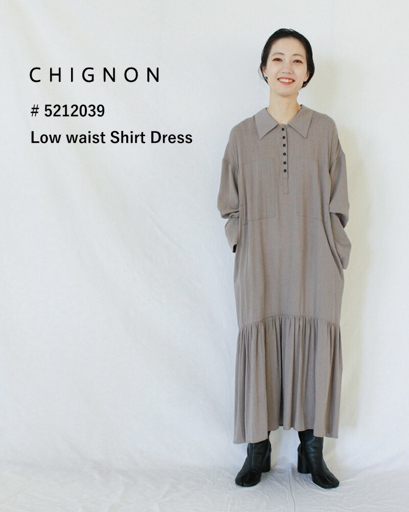 Chignon シニヨン あす楽 ワンピース Polp衿ウエストシャツワンピース 5212 039 サクレ 平日15時までのご注文で最短当日出荷 Chignon シニヨン あす楽 送料無料 J